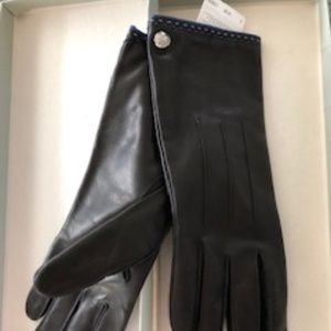 Coach black leather and cashmere lined gloves